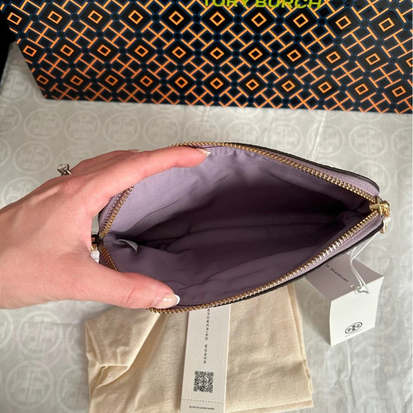 Tory Burch Perry Bombe Colorblock Wristlet Bag Thistle Mix Gold - Picture 4 of 7